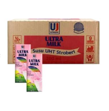 Ultra Jaya Milk Rasa Stroberi / Strawberry Susu UHT [200 ml / 1 dus / 24 pcs]