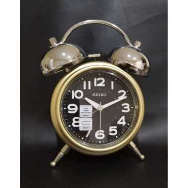 Seiko QHK051F Quiet Sweep LED Light Lumibrite Alarm Clock Jam Beker Black Gold