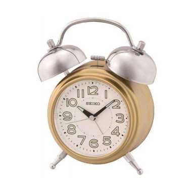 Seiko QHK051F Quiet Sweep LED Light Lumibrite Alarm Clock Jam Beker White Gold