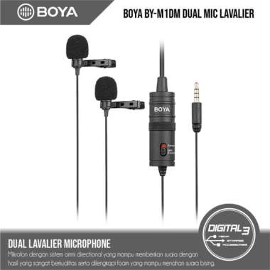 Boya BY-M1DM Dual Lavalier Microphone Clip on Mic For DSLR Smartphone HITAM