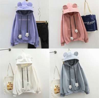 BAJU HOODIE MICKEY MOUSE FASHION SWEATER JAKET OUTER L PEACH