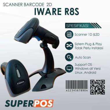 BARCODE SCANNER QR CODE 2D IWARE R8S hitam