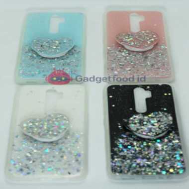 SOFTCASE HANDPHONE OPPO A5 2020 MOTIF GLITTER FREE POPSOCKET LOVE - BLUE Oppo A5 (2020)
