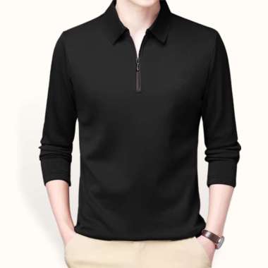 Kaos kerah Lengan Panjang Pria Gaya Korea variasi seleting - Jfashion Adelio Hitam XXXL