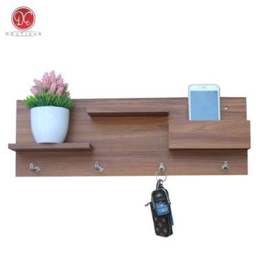 DEcTionS Tempat Gantungan Kunci HP Rak Dinding Key Holder Kapstok Kayu Coklat