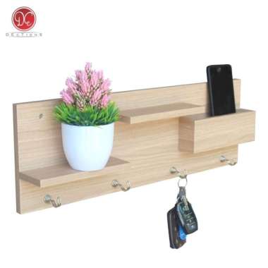 DEcTionS Tempat Gantungan Kunci HP Rak Dinding Key Holder Kapstok Kayu Krem-Kayu