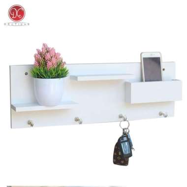 DEcTionS Tempat Gantungan Kunci HP Rak Dinding Key Holder Kapstok Kayu Putih