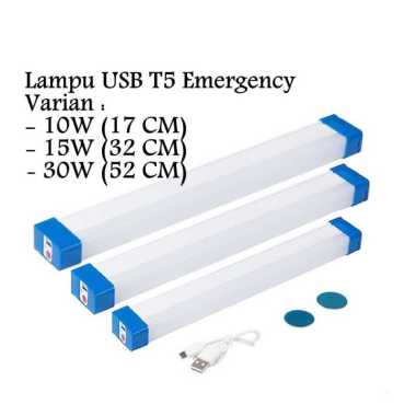 Lampu T5 USB Emergency LED 5V Rechargeable 10W / 15W / 30W 10 Watt (17 CM)