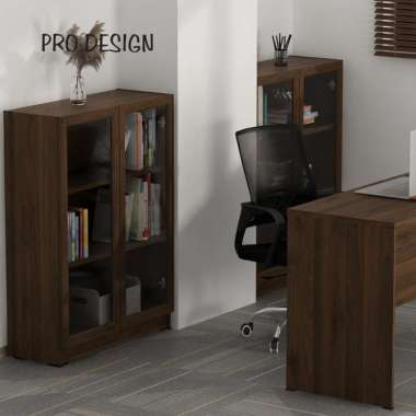 Pro Design Aquila Rak Buku Pintu Kaca Ukuran 80 Pendek Brown Walnut