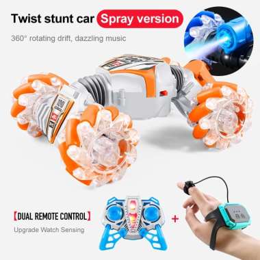 Mainan Anak Remote Control RC Mobil Spray Gesture Stunt Car Putih Orange