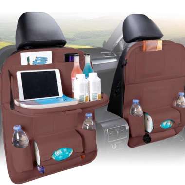 Goto Premiro Car Seat Organizer Leather Tas Jok Kursi Mobil Meja Kulit Dark Brown