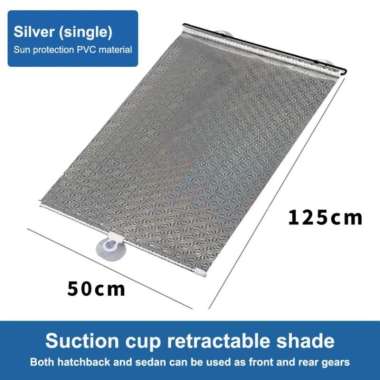Hordeng Tirai Jendela Gulung Tempel Kaca Pelindung Panas Roll Gorden Silver 50x125