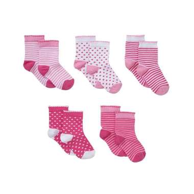 Mothercare Mothercare Pink Stripe And Spot Socks- 5 Pack Pink 7-10 tahun