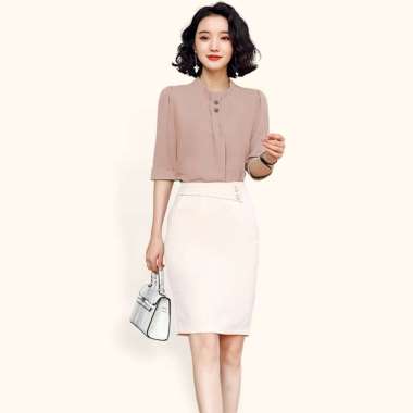 Blus lengan Pendek Wanita Gaya Korea Model Terbaru - Jfashion Minji SS M/L Krem