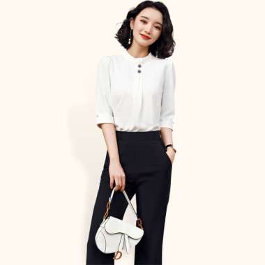 Blus lengan Pendek Wanita Gaya Korea Model Terbaru - Jfashion Minji SS XXXL Putih