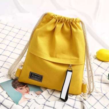 Ransel Tas Serut Wanita Home Stringbag Korea Termurah - Hitam Kuning