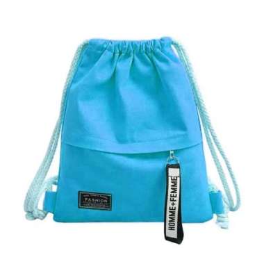 Ransel Tas Serut Wanita Home Stringbag Korea Termurah - Hitam Biru Muda