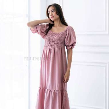 ELLIPSESINC Dress Casual Wanita / Lindsay Smocked Dress XL DUSTY PINK