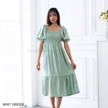ELLIPSESINC Dress Casual Wanita / Lindsay Smocked Dress XL SAGE GREEN