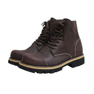 Handmade Wolf Pitbul Safety Sepatu Boot Pria - Brown