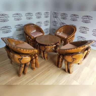 Kursi & Meja Tamu Model Kepiting Antik Kayu Meh/Trembesi Mebel Jepara -- Multicolor