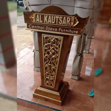 Mimbar Podium Ukir Kayu Jati Meja Khutbah Masjid Mushola Ukiran Jepara