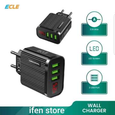 ECLE Adaptor Fast Charging 3A LED Power Display QC 3.0 ( EAC607 ) Original Black