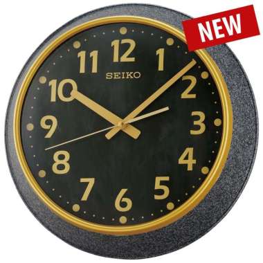 Jam Dinding SEIKO QXA-770K Stone Pattern Original Quiet Sweep Wall Clock [33 cm] Black Gold