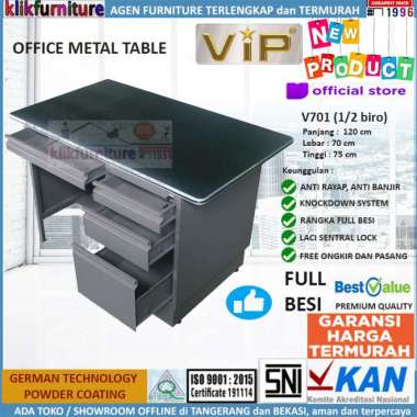 Meja Tulis Meja Kantor Meja Kerja Besi 1/2 Biro V701 VIP