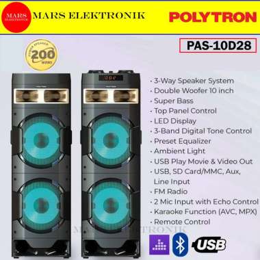 SPEAKER ACTIVE POLYTRON PAS10D28 / BLUETOOTH / DOUBLE SUBWOOFER / PAS 10D28 / FREE ONGKIR MEDAN