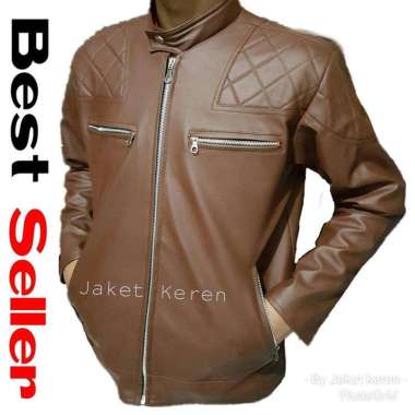 Jaket Semi Kulit Pria David Beckham - Jaket Motor Asli Garut Jk-48 M Brown