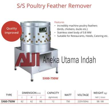 Getra SX60-750W S/S Poultry Feather Remover Mesin Pencabut Bulu Unggas (Ayam, Bebek, Burung) - Body 
