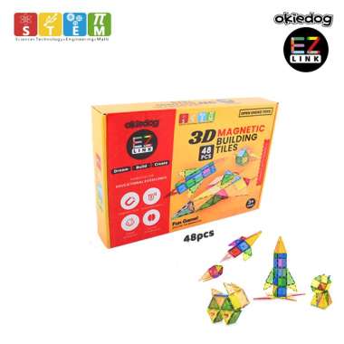 Okiedog EZLink 3D Magnetic Building Tiles (48 pcs) - Mainan Edukasi Anak (STEM)
