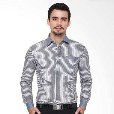 Enzy Batik Shirt Long Sleeve Striped Kemeja Pria - Grey