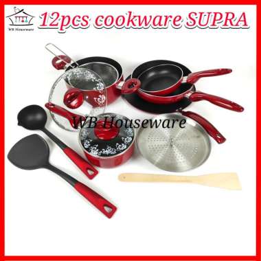panci set supra 12pcs - SUPRA COOKWARE SET 12PCS - merah