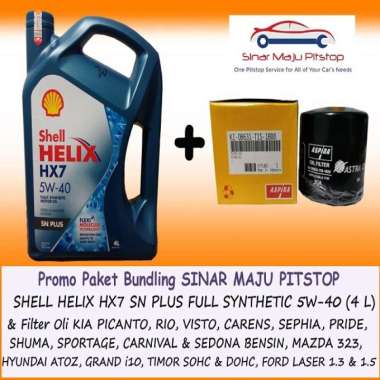 Paket Bundling Oli SHELL HELIX HX7 5W-40 SN PLUS 4 Ltr & Filter Oli HYUNDAI ATOZ & GRAND i10 & KIA S