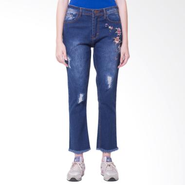 Nuber Harebell Ripped Navy Bordir R ... tch Celana Wanita - Jeans