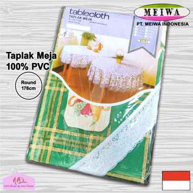 Meiwa - Taplak meja makan bulat round ruang tamu plastik pvc transparan bening motif renda anti air