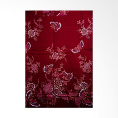 Batik Aksen Tropis Bahan Katun Satin Bunga Kupu Merah Kain Batik - Red