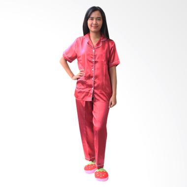 Aily ALY016 Satin Polos Setelan Piyama Wanita - Merah