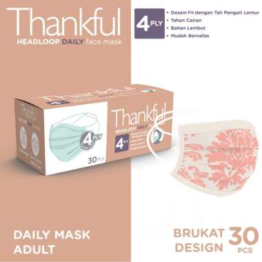 Thankful Face Mask Adult Headloop Daily 30s - Peach Lace