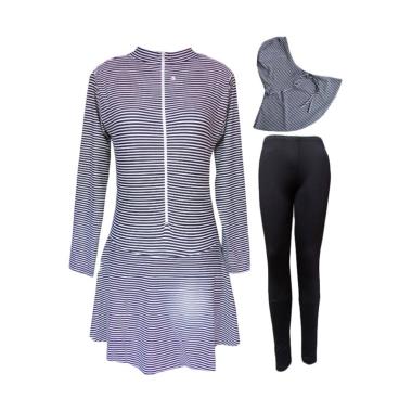 Rainy Collections Motif Strip Tipis Baju Renang Muslim Dewasa