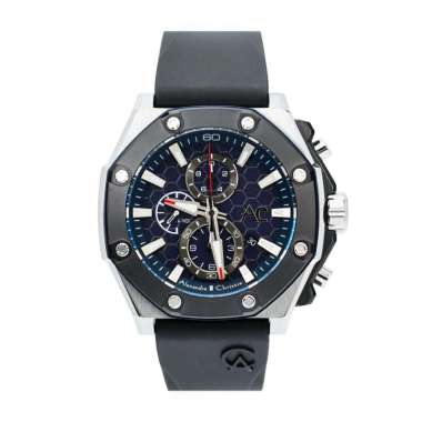 Jam Tangan Alexandre Christie AC 9601 MC Chronograph Pria Original Black Silver
