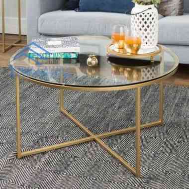 Coffe Table Kaca Kaki Besi Gold