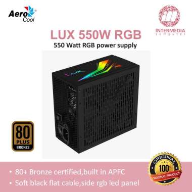 PSU Power Supply Aerocool LUX 550W RGB 80+ Bronze HITAM