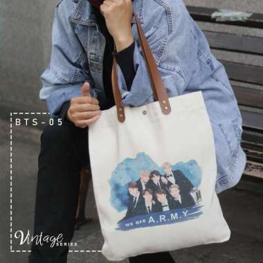 Dewani Totebag Canvas BTS-05 Tas Kanvas Vintage Cream Seri K-POP BTS