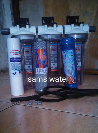 Paket Filter Air 3 Tabung Housing Filter Merk Eugen 10 inch Clear drat in out 3/4 inch