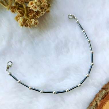 KONEKTOR L - HIJAB KONEKTOR MANIK - PENYAMBUNG MASKER HIJAB l hitam manik silver