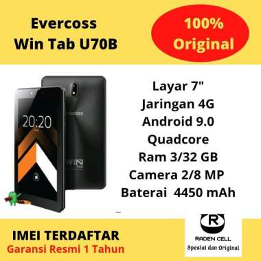 Evercoss Win Tab U70B Ram 3/32 GB Tablet Android 4G Murah Tab 4G Murah Garansi Resmi 1 Tahun