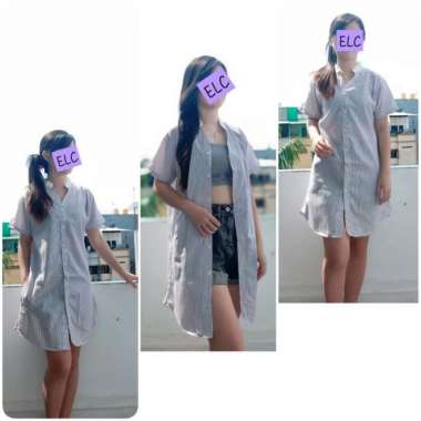 Tunik Salur / Cardigan salur / Dress Salur Lengan Pendek / Dress Vneck / Dress Cardi Lenvina